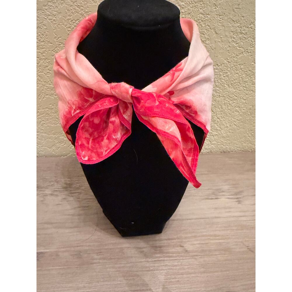 Vintage Pink Cherry Blossom Silk Scarf Floral Ombre Kerchief Hair Scarf